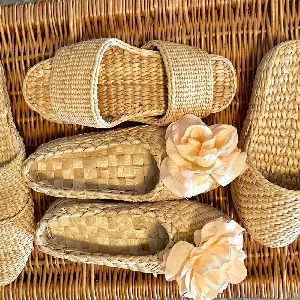 Set of 4 Woven Straw Slippers Never Worn